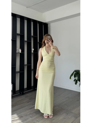 Sarı Aliz Sırt Dekolteli Elbise