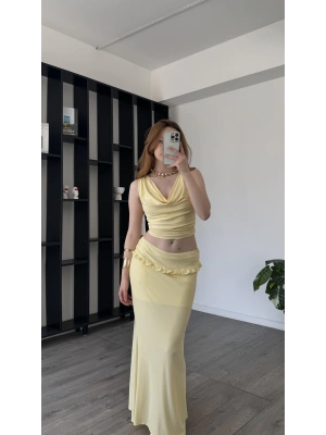 Sarı Miela Fırfır Detay 2’li Takım