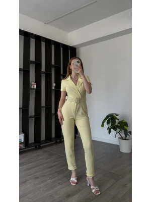 Sarı Yasmin Kemer Detaylı Tulum