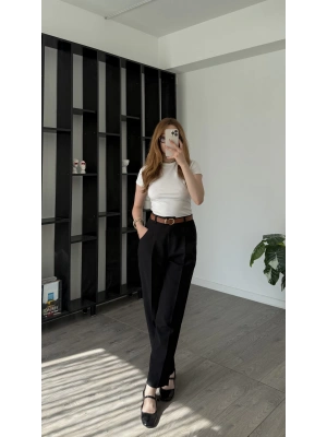 Siyah Abel Kemerli Havuç Pantolon