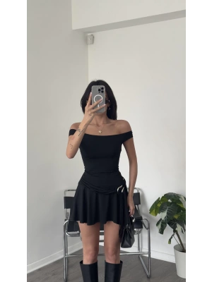 Siyah Adrien Tokalı İp Kemerli Madonna Elbise