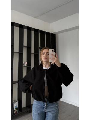 Siyah Anna Bomber Kaşe Ceket