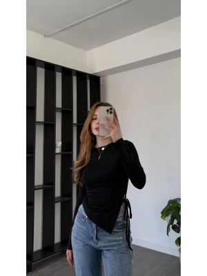 Siyah Arlin Bağcık Yanlı Bluz