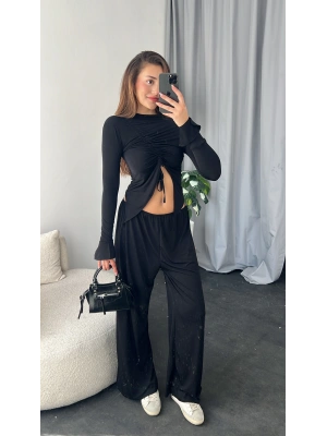Siyah Asimetrik Büzgülü 2’li Takım