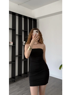 Siyah Shay Straplez Mini Elbise