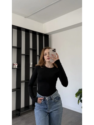 Siyah Morena Bisiklet Yaka Basic Bluz