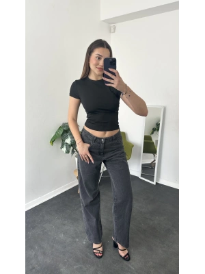 Siyah Bisiklet Yaka Kısa Kollu Basic Body