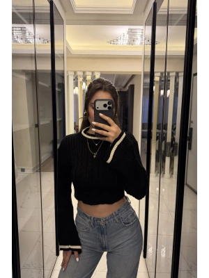 Siyah Blair Volan Kol Triko Kazak