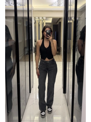 Siyah Boyundan Geçmeli Fitilli Yelek