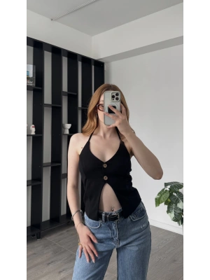 Siyah Danny Boyundan Askılı Yelek