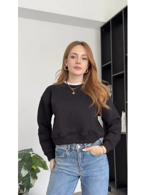 Siyah Danny Pamuklu Basic Sweatshirt