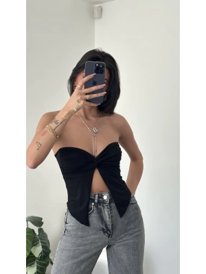 Siyah Elia Kelebek Straplez Bluz
