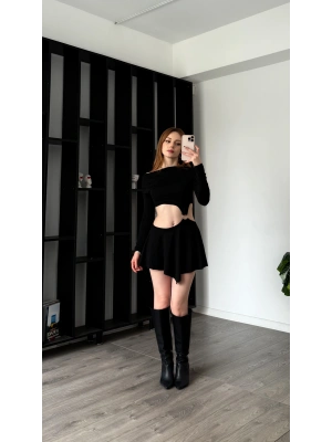 Siyah Elia Toka Detay Dekolteli Elbise