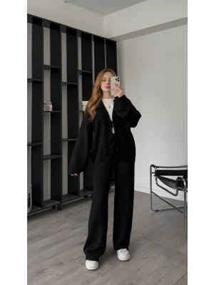 Siyah Emma Fiyonklu Triko Takım