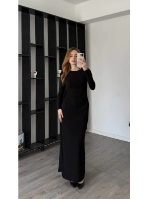 Siyah Emma Maxi Yırtmaçlı Sandy Elbise