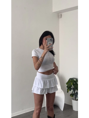 Beyaz Mini Kat Kat Etek