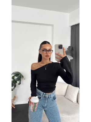 Siyah İspanyol Kol Tek Omuz Bluz
