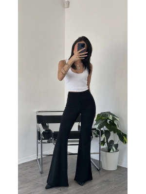 Siyah İspanyol Paça Kumaş Pantolon