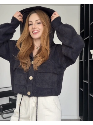 Siyah Jenny Düğmeli Yumoş Ceket