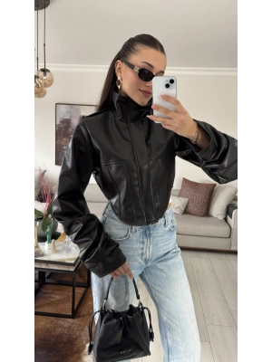 Siyah Korse Kesim Deri Ceket