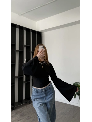 Siyah Lia Yarasa Kollu Bluz