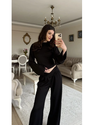 Siyah Luna V Bel Kesimli Modal Takım