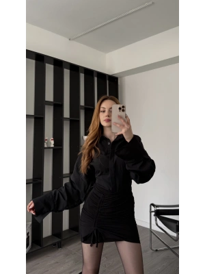 Siyah Luzy Belden Oturtma Gömlek