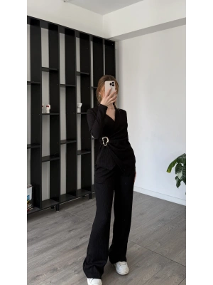 Siyah Mary Toka Detaylı Kruvaze Takım