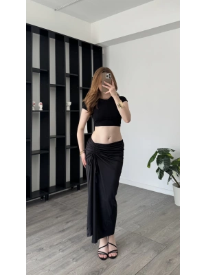 Siyah Melinda Büzgülü Etek