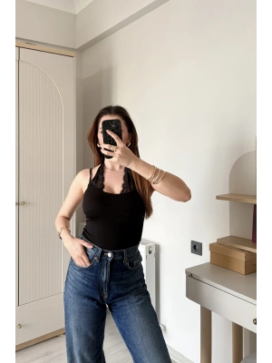 Siyah Nancy Dantel Kombineli Bodysuit
