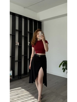 Siyah Niky Şortlu Kruvaze Etek