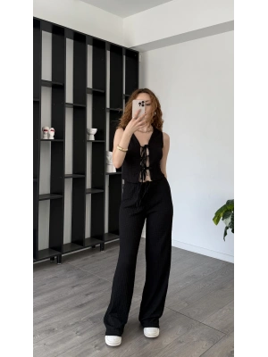 Siyah Ole Düğmeli Bürümcük Takım