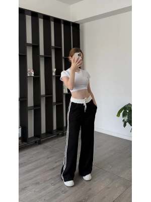 Siyah Perry Çizgili Eşofman Altı