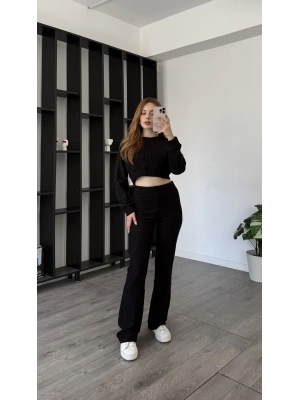 Siyah Scarlet Fitilli Pantolon Bluz 2’li Takım