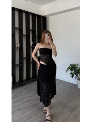 Siyah Selay Güpürlü Astarlı 2’li Takım