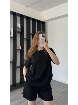 Siyah Tara Şort Tshirt 2’li Takım