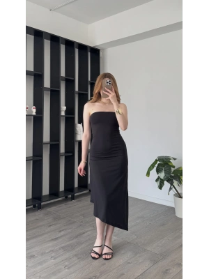 Siyah Tyla Basic Asimetrik Straplez Elbise