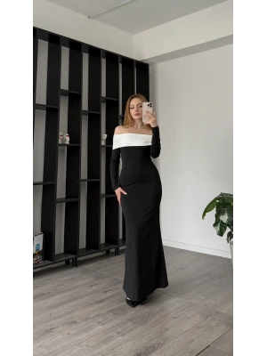 Siyah Yulia Yaka Detay Madonna Elbise