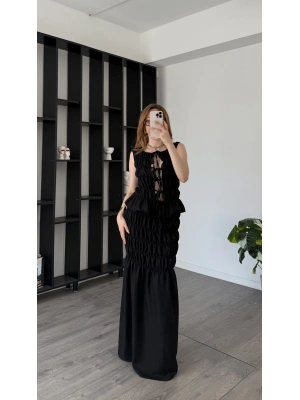 Siyah Zey Tasarım Bağcıklı Takım