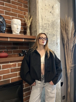 Siyah Zr Muadil Bomber Süet Ceket