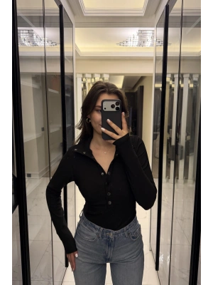 Siyah Zr Muadil Çıt Çıt Yakalı Bluz