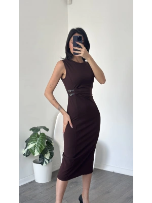 Vera Kahve Kemer Detaylı Kalem Elbise