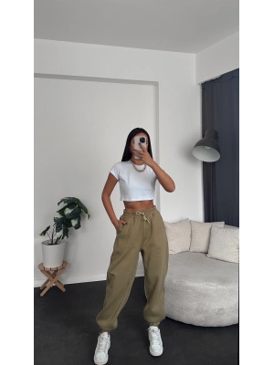 Yağ Yeşili Yüksek Bel Jogger Eşofman Alt