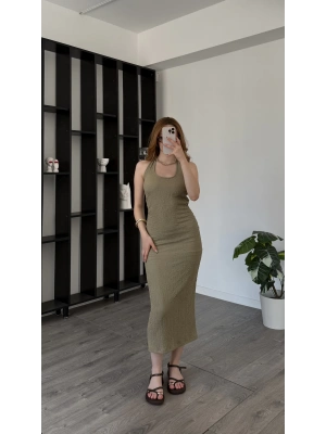 Yeşil Chiara Gofre Boyundan Askılı Elbise