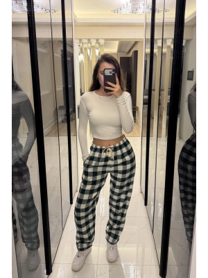 Yeşil Frida Unisex Ekose Eşofman Altı