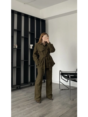 Yeşil Nandy Kuşaklı Gabardin Takım