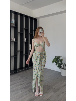 Yeşil Suzy Kuplu Çiçek Desenli Elbise