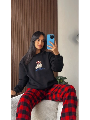 Siyah Ayıcık İşlemeli Sweatshirt