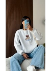 Gri Ayıcık İşlemeli Sweatshirt