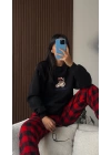 Siyah Ayıcık İşlemeli Sweatshirt